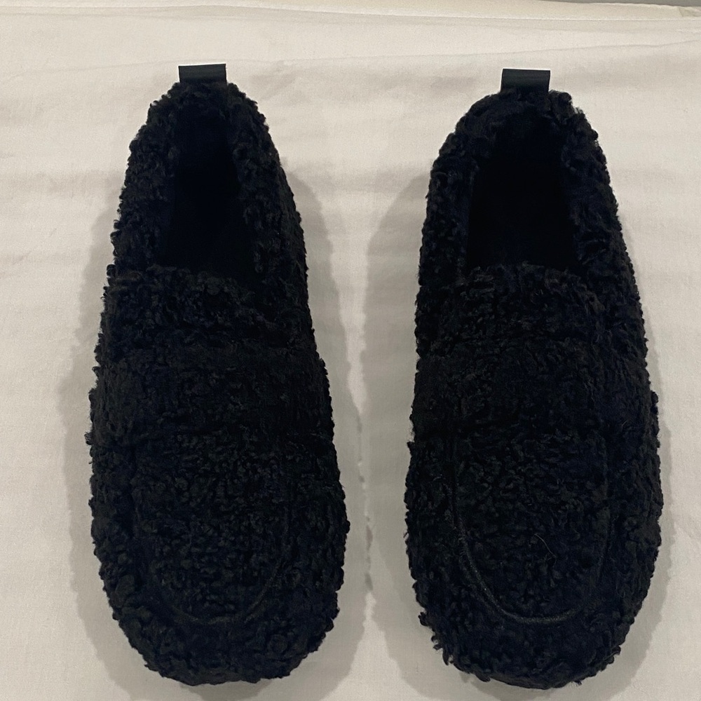 Women's Black Fuzzy Slip-On Loafers